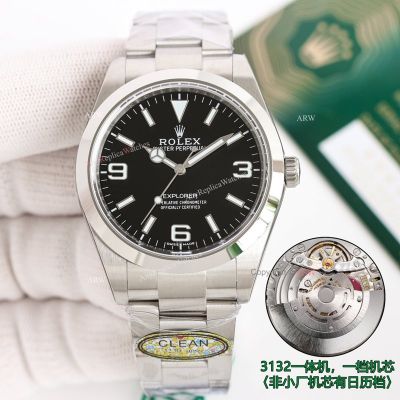 Clean Factory Rolex Explorer 3132 Black Face Watch 39mm 